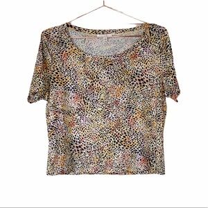 St. John Cheetah Print Gold Black Crop Boxy Tee Shirt Leopard Animal Print